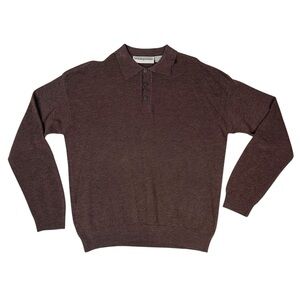 VTG Jhane Barnes Brown Polo Sweater Long Sleeve Shirt Mens Large Wool Texture